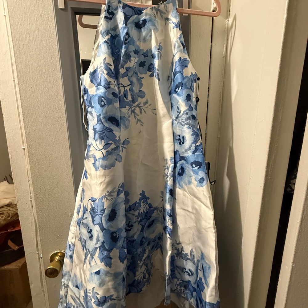 Adrianna Papell Blue Floral High Low Dress